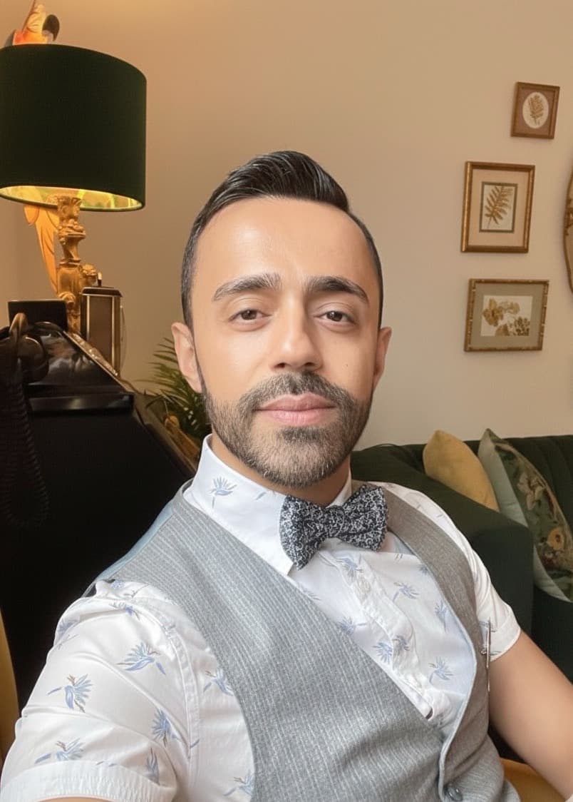 Mahdi Shayan, interior designer, in waistcoat and bow tie